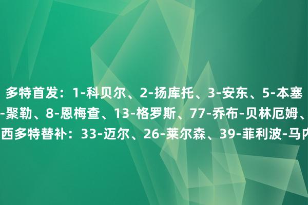 多特首发：1-科贝尔、2-扬库托、3-安东、5-本塞拜尼、24-文静松、25-聚勒、8-恩梅查、13-格罗斯、77-乔布-贝林厄姆、10-布兰特、9-吉拉西多特替补：33-迈尔、26-莱尔森、39-菲利波-马内、44-索迈拉-库利巴利、47-本卡拉、7-雷纳、20-萨比策、27-阿德耶米、43-吉滕斯、17-楚克乌梅卡、37-坎贝尔、46-埃兹希勒、40-萨穆埃莱-伊纳西奥、16-杜兰维尔、14-