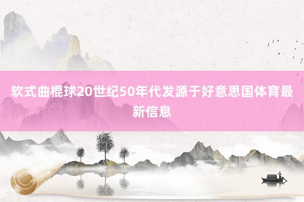 软式曲棍球20世纪50年代发源于好意思国体育最新信息